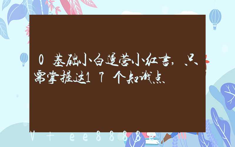 0基础小白运营小红书,只需掌握这17个知识点